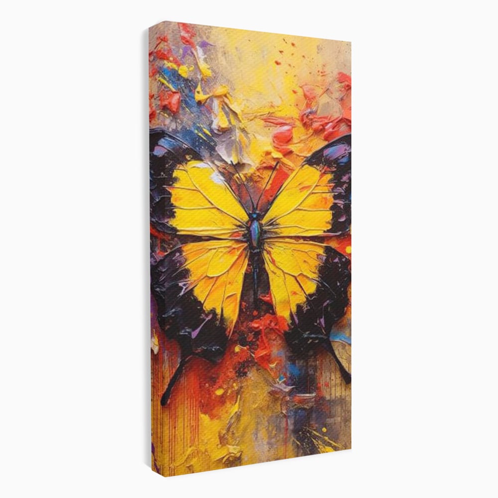 Tablou canvas cu pictura cu fluture galben, fara rama, pe sasiu de lemn